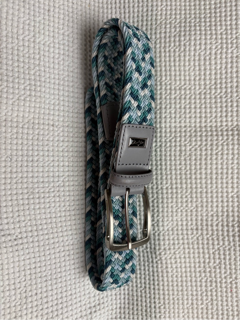 Greg Norman Braided Woven Men's Golf Belt in Teal, Blue & Gray - Unbranded
